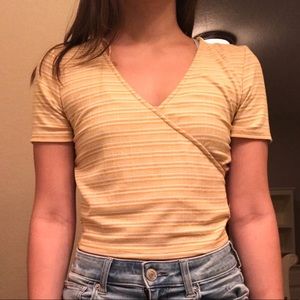 Mustard yellow wrap top short sleeve